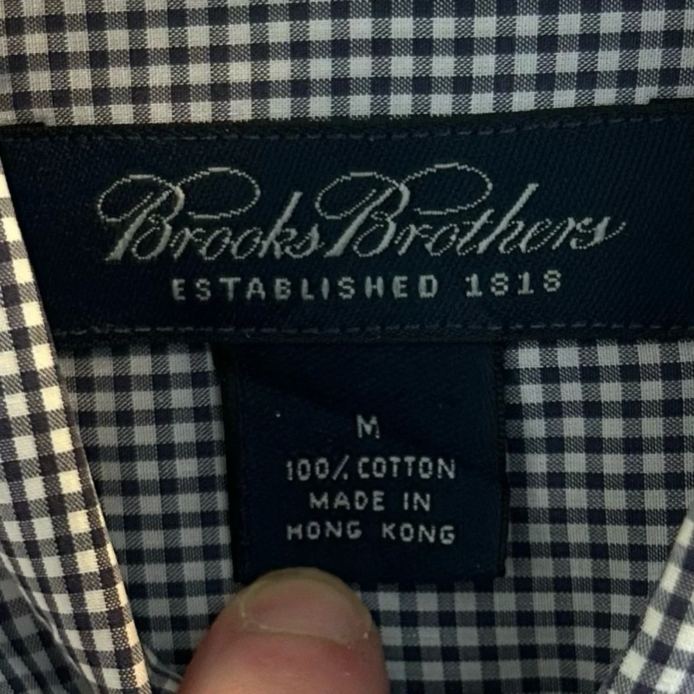 Brooks Brothers Gingham Button Down Mens Size Medium Navy White Plaid Shirt - Picture 3 of 7